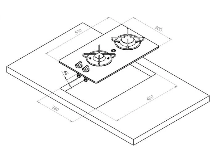 Navy Load Plaque De Cuisson Gaz En Verre 2 Feux 50 X 30 – Image 2