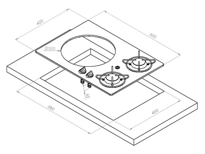Navy Load Combiné Plaque De Cuisson En Verre 2 Feux Avec évier 60 X 42 – Image 2